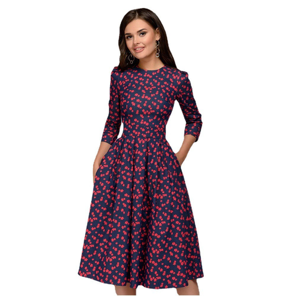 Elegance in Bloom: Retro Floral A-line Dress