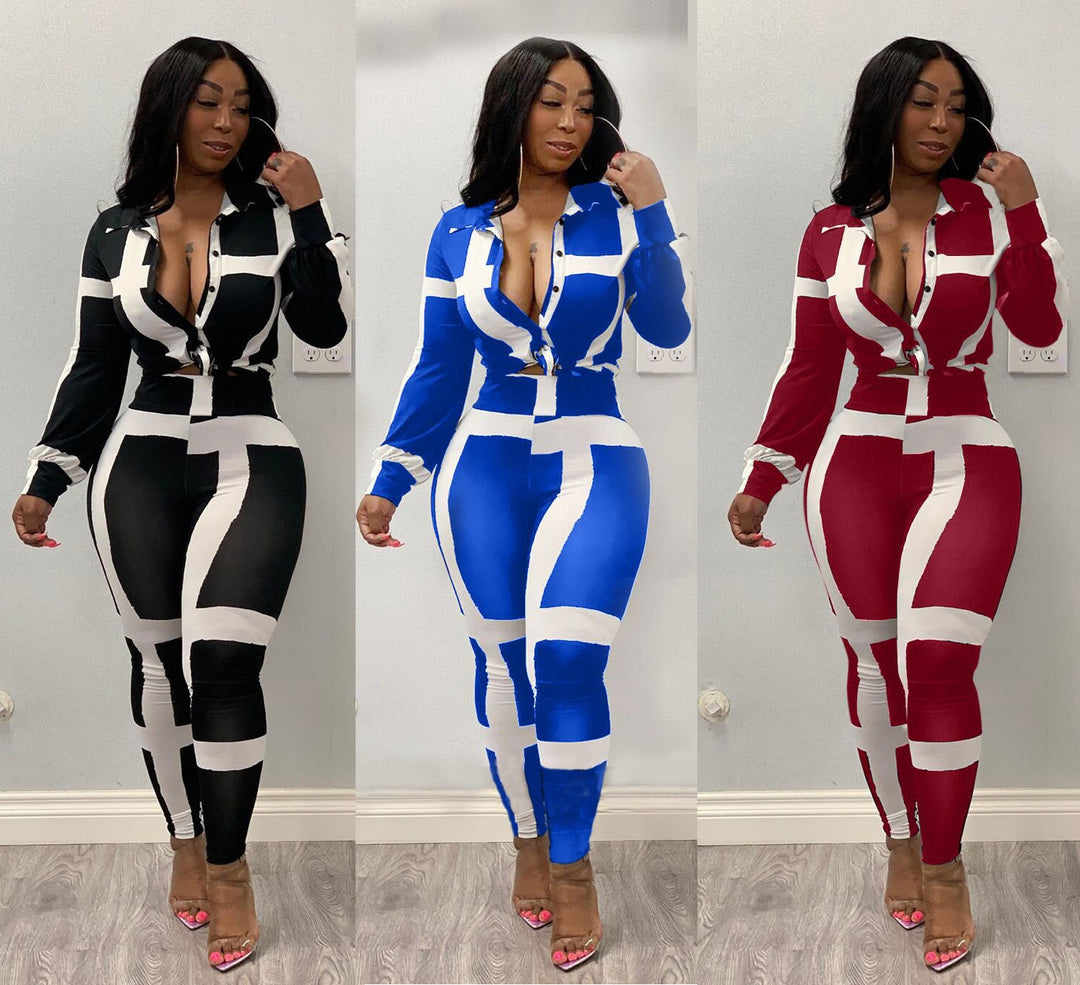 Chic Elegance: Office Lady Striped Blouse & High-Waist Pant Set