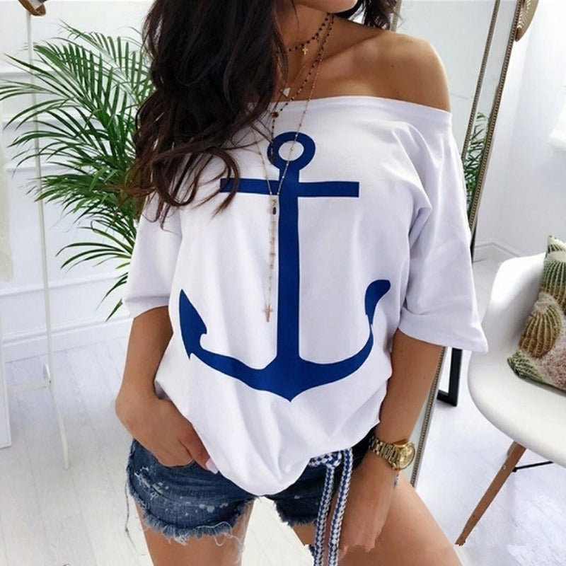 Chic Nautical Anchor Women's Sailor Top - Trendy Maritime Fashion