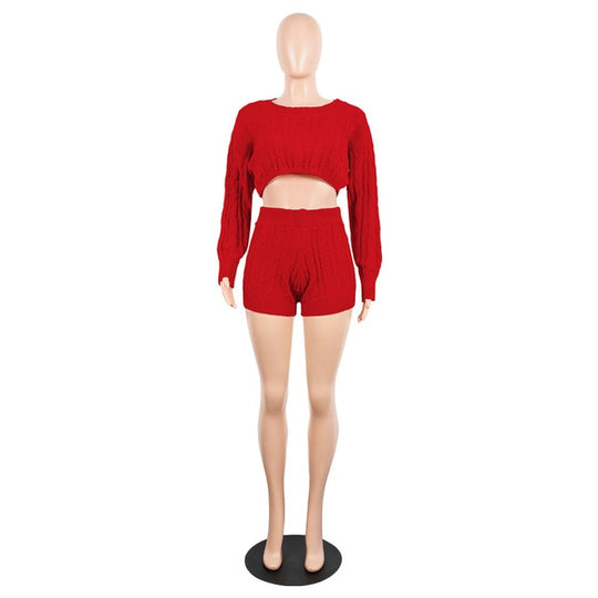 Cozy Chic: Autumn-Winter Knit Sweater & Bodycon Shorts Set