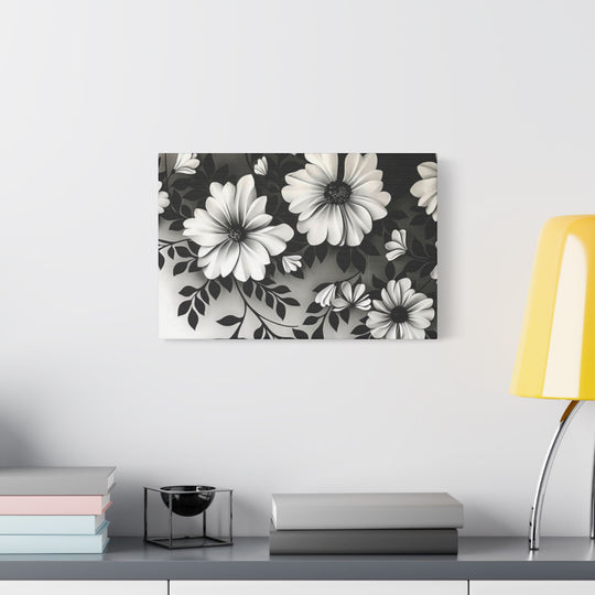 Elegant White Flower Canvas Art – Dark Light Contrast with Ombre Black Background – Modern Home Décor for Living Room & Bedroom