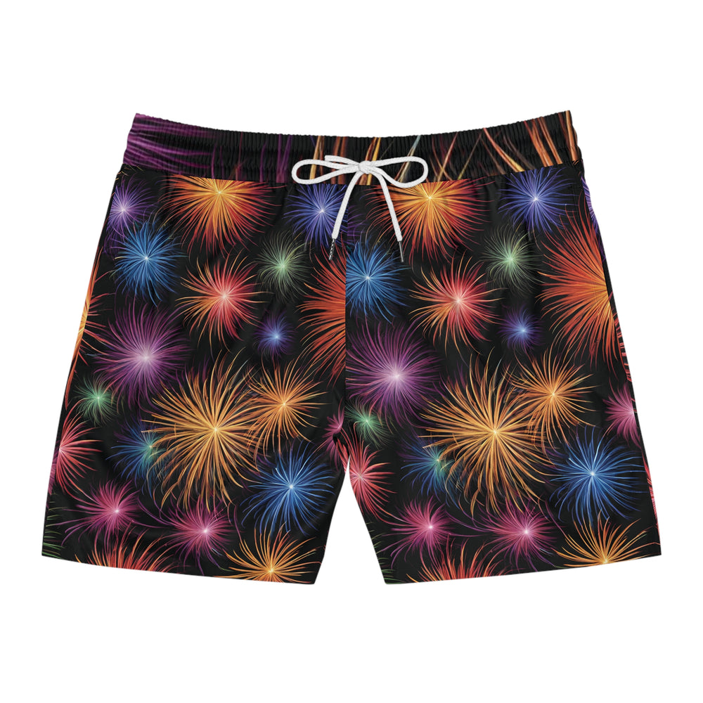 Fourth of July Fireworks Swim Shorts - Lightweight Beachwear with Pockets & Inner Mesh Brief