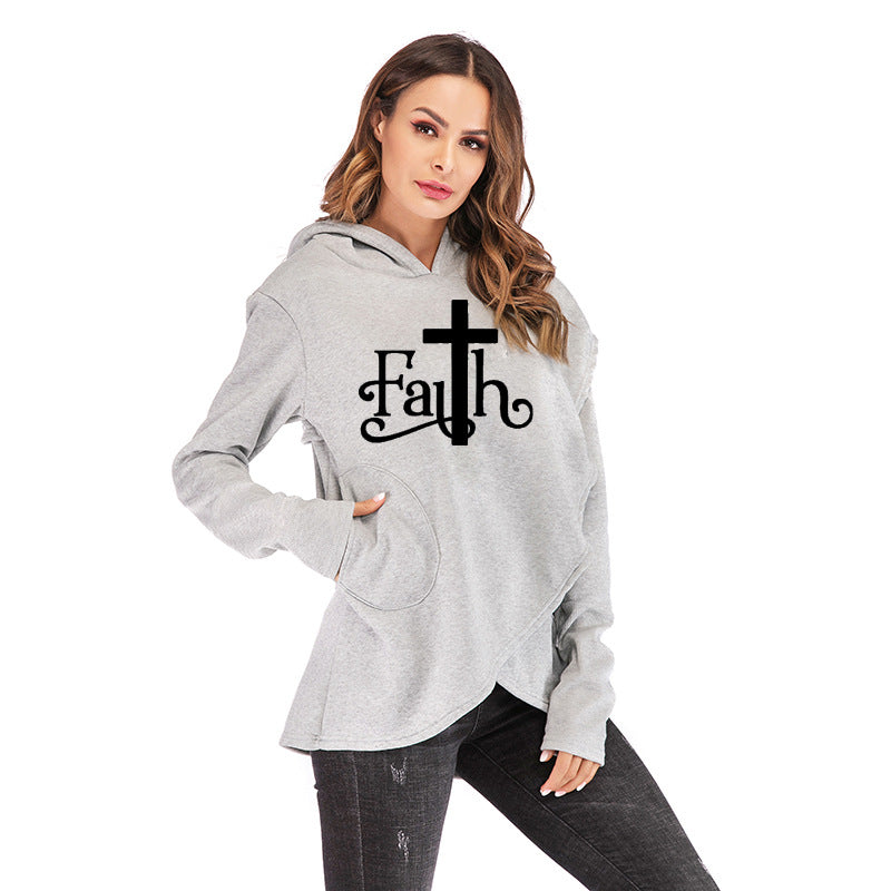 Large Size Faith Print Sweatshirt Hoodies