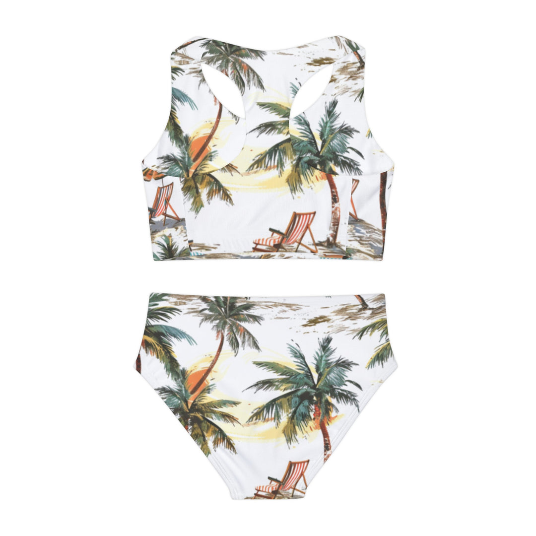 🌴 Tropical Vibes High-Waisted Two-Piece Swimsuit – Bold Colors & Palm Tree Design for a Summer to Remember 🌞