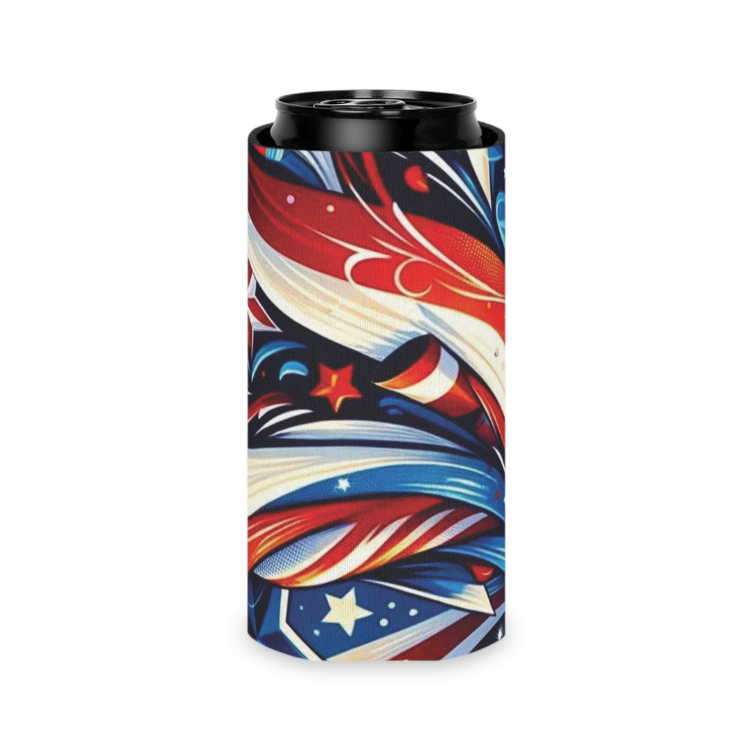 Red, White & Blue Sparkle Can Insulator – Lightweight, Customizable & Drink-Chilling Companion for Parties and Nature Trips