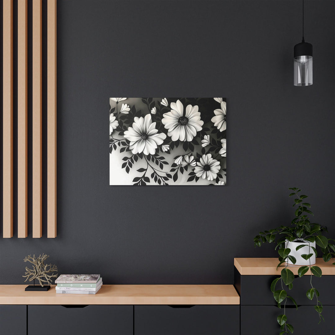 Elegant White Flower Canvas Art – Dark Light Contrast with Ombre Black Background – Modern Home Décor for Living Room & Bedroom