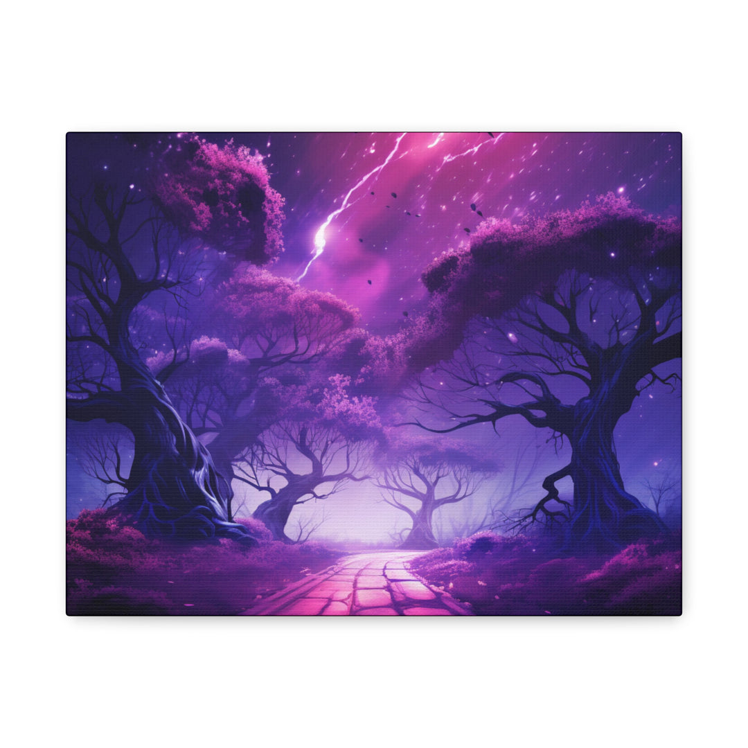 Mystic Shadows: Spooky Forest Canvas Art - Haunting Purple Glow, Perfect for Halloween Décor & Macabre Enthusiasts