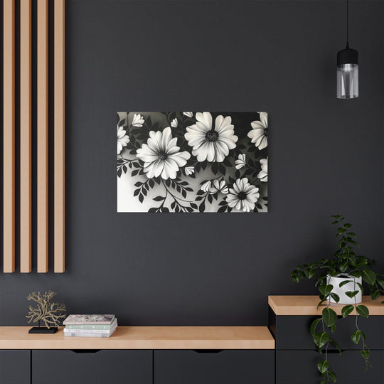 Elegant White Flower Canvas Art – Dark Light Contrast with Ombre Black Background – Modern Home Décor for Living Room & Bedroom