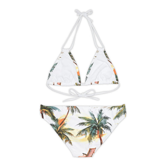 Customizable Palm Tree Bikini Set – 4-Way Stretch Tricot Swimsuit for Summer Adventures