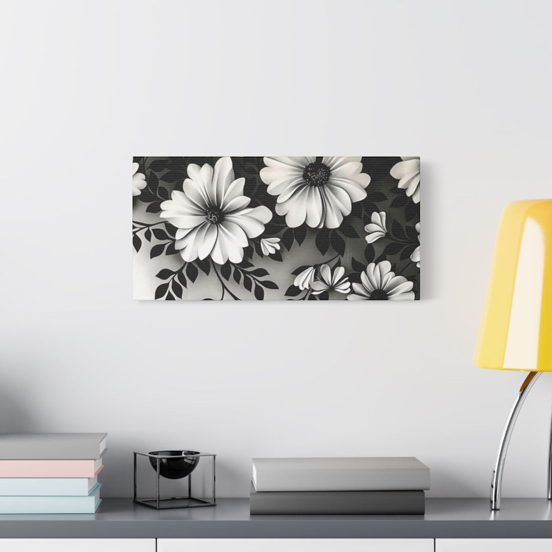 Elegant White Flower Canvas Art – Dark Light Contrast with Ombre Black Background – Modern Home Décor for Living Room & Bedroom