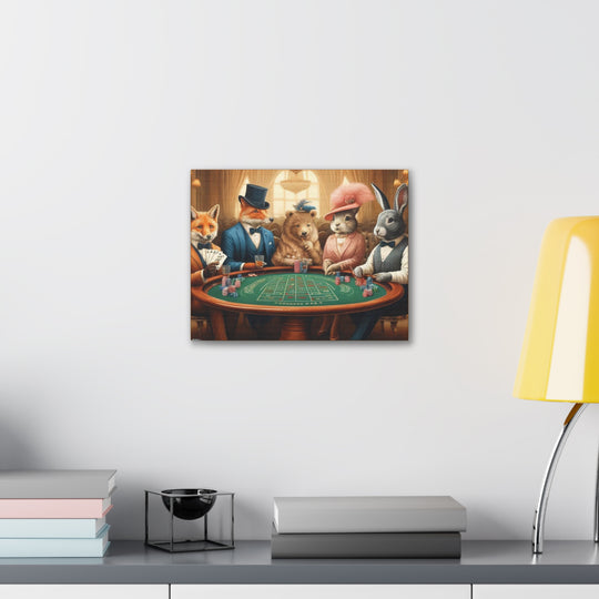 Dapper Forest Friends Poker Night Canvas Art – Quirky, Whimsical Animal Decor