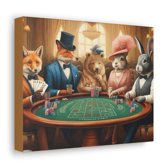 Dapper Forest Friends Poker Night Canvas Art – Quirky, Whimsical Animal Decor