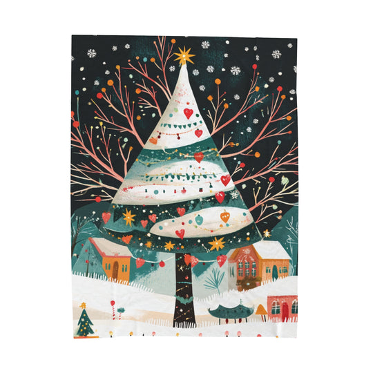 Giant Christmas Tree Fleece Blanket | Cozy Holiday Throw with Village Scene – Perfect for Christmas Décor, Gifts & Winter Comfort