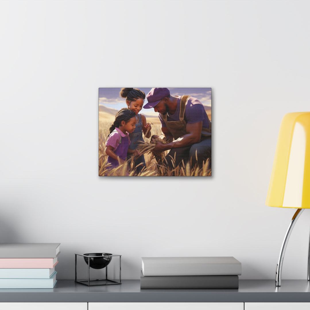 Joyful Moments: African American Father & Daughters in Wheat Field - Art Canvas