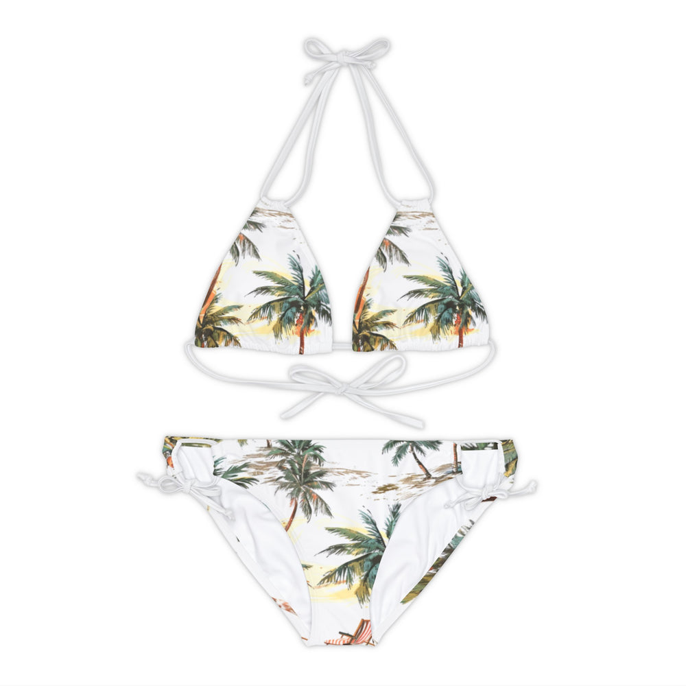 Customizable Palm Tree Bikini Set – 4-Way Stretch Tricot Swimsuit for Summer Adventures