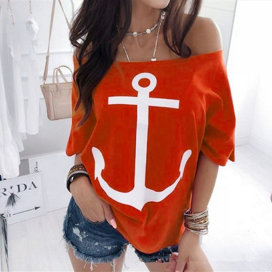 Chic Nautical Anchor Women's Sailor Top - Trendy Maritime Fashion