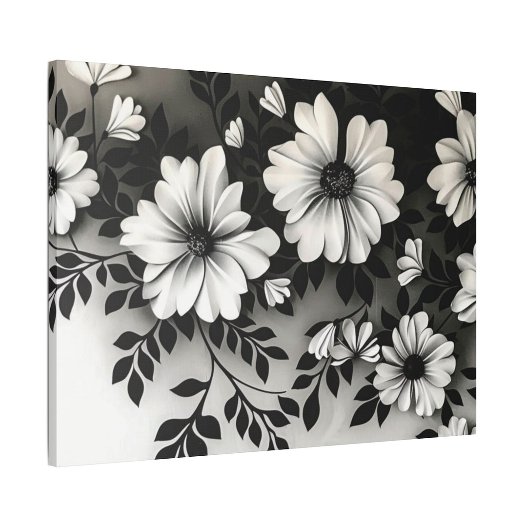 Elegant White Flower Canvas Art – Dark Light Contrast with Ombre Black Background – Modern Home Décor for Living Room & Bedroom