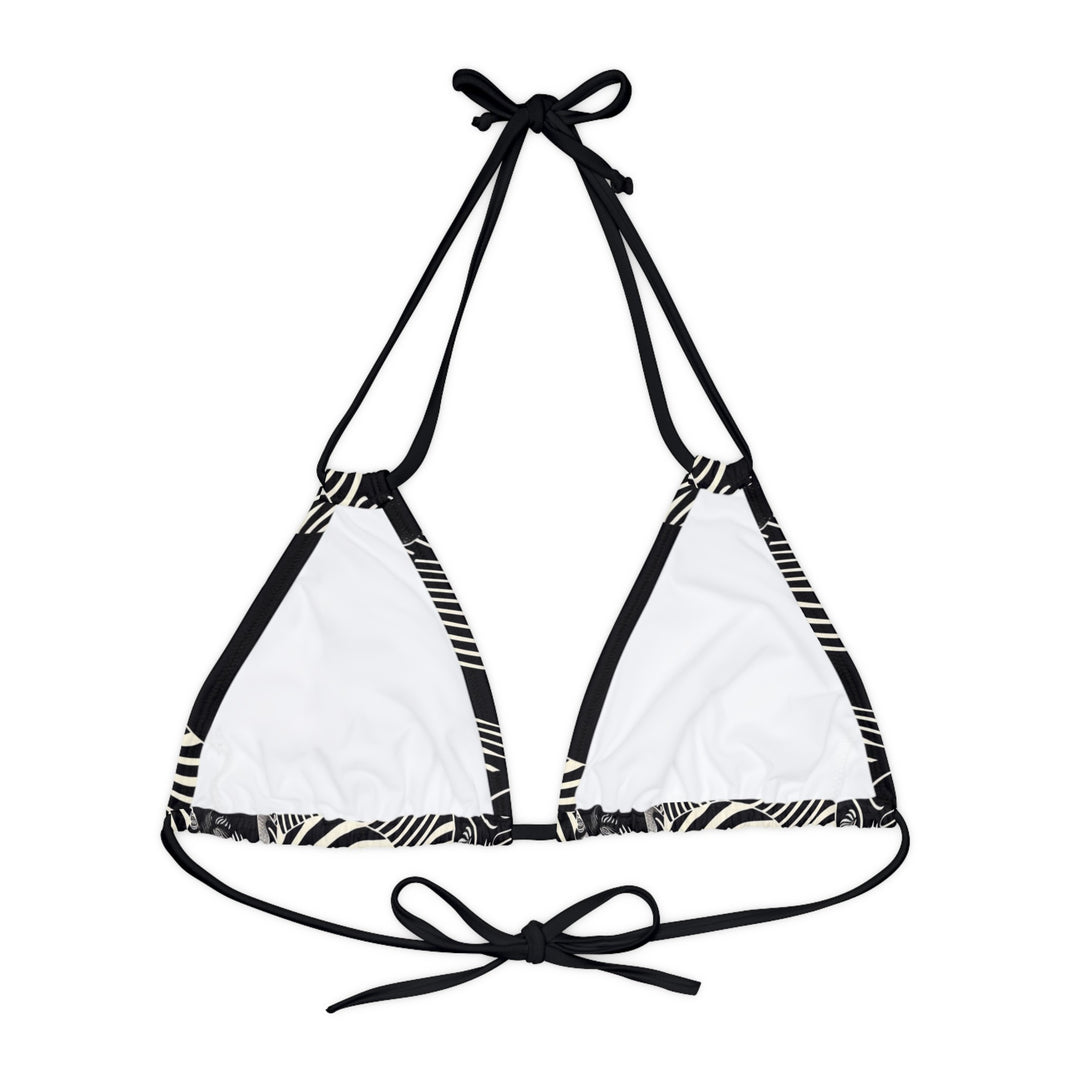 Timeless Strappy Triangle Bikini Top – White Swirl Faces | Comfortable, Stylish, and 4-Way Stretch Fit