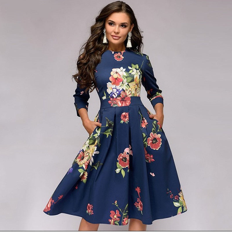 Elegance in Bloom: Retro Floral A-line Dress