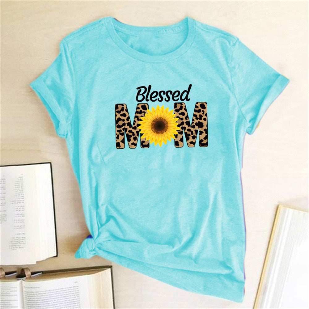 Radiant Mom: Sunflower & Leopard Print Elegance Tee