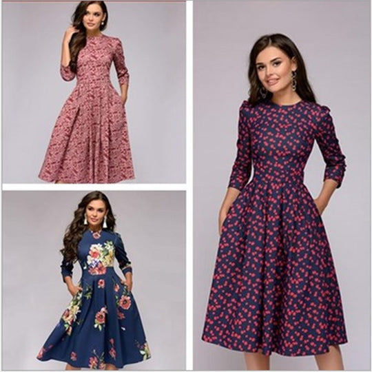 Elegance in Bloom: Retro Floral A-line Dress