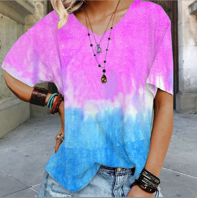 Boho Chic Rainbow Tie-Dye T-Shirt for Women - Vibrant & Trend