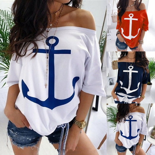 Chic Nautical Anchor Women's Sailor Top - Trendy Maritime Fashion