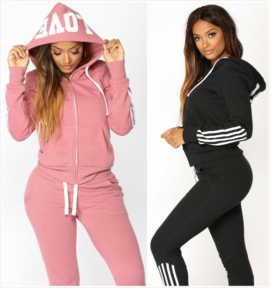 Chic & Comfy: Women's 2Pcs Tracksuit Crop Hoodie & Sweatpants Set