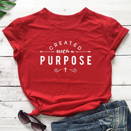 Created With a Purpose Cross Christian T-Shirt Stylish Funny Cotton Tee Casual Bible Verse Clothing Tops Tumblr gift t shirts