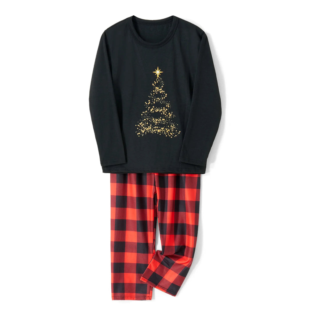 Cozy Family Christmas Pajamas Set – Baby Romper & Christmas Tree Print Long Sleeve Tops with Plaid Pants