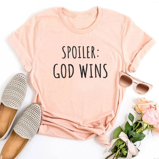 Funny Christian Shirt Religious TShirt God Wins Shirts Faith Grace Tops Church Funny God Clothes Christian Womens Clothing