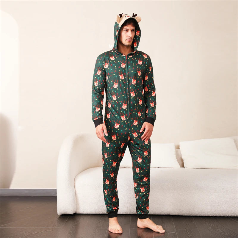 Reindeer Hooded Onesies Christmas Family Matching Pajamas