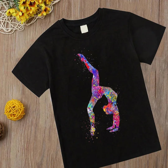 Adorable Watercolor Gymnastic Girl Kids Top – Inspire Confidence & Fun!