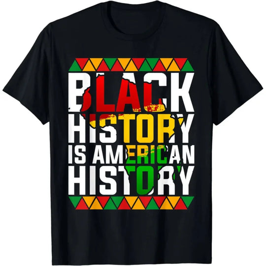 Black History Is American History" T-Shirt – Celebrate Black Heritage with Bold African Colors - captivatingconversationsstarters