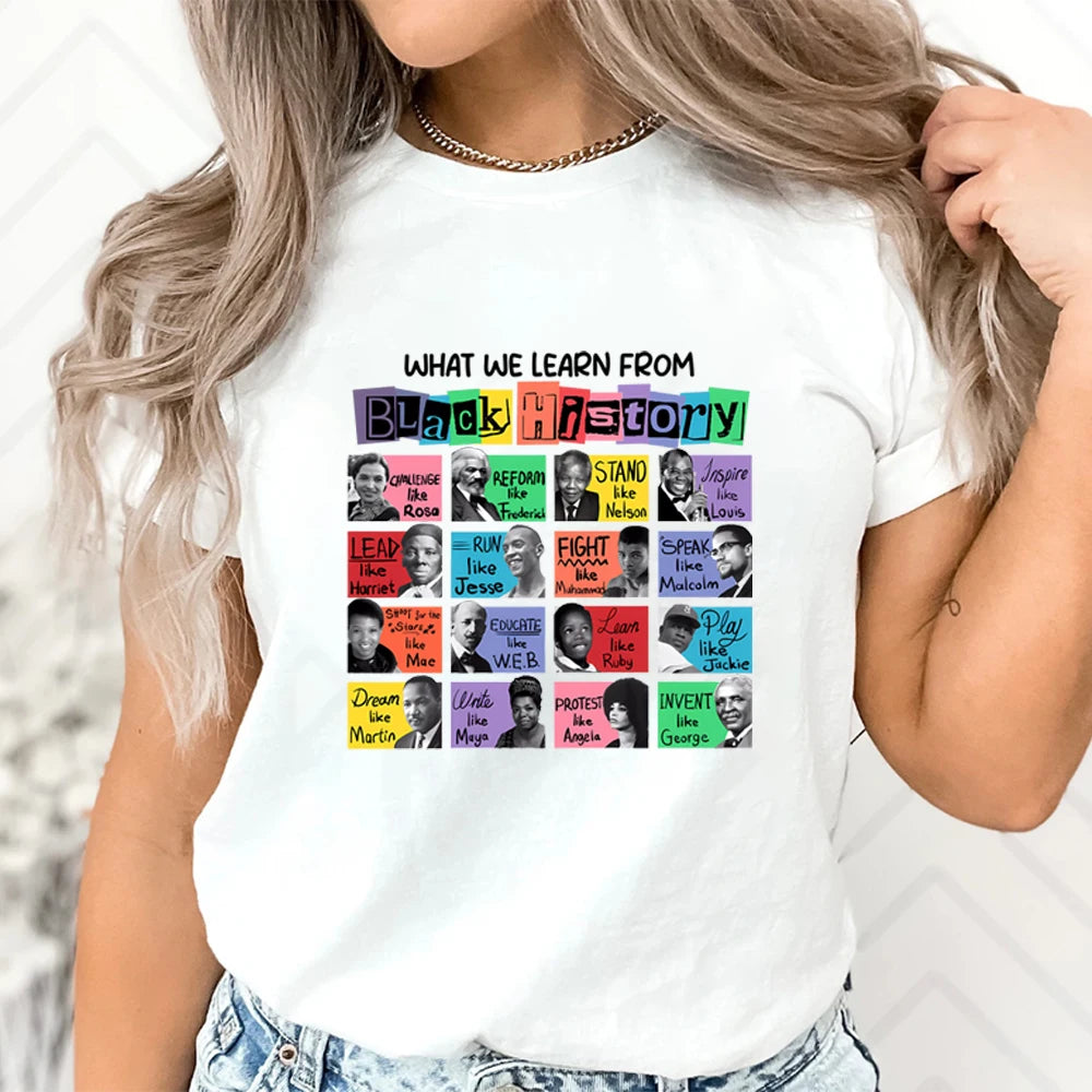 What We Learn from Black History T-Shirt | Iconic Black Leaders & Achievements Design - captivatingconversationsstarters