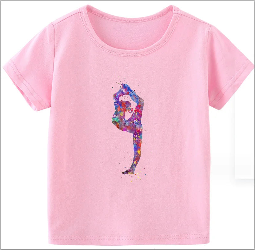 Adorable Watercolor Gymnastic Girl Kids Top – Inspire Confidence & Fun!