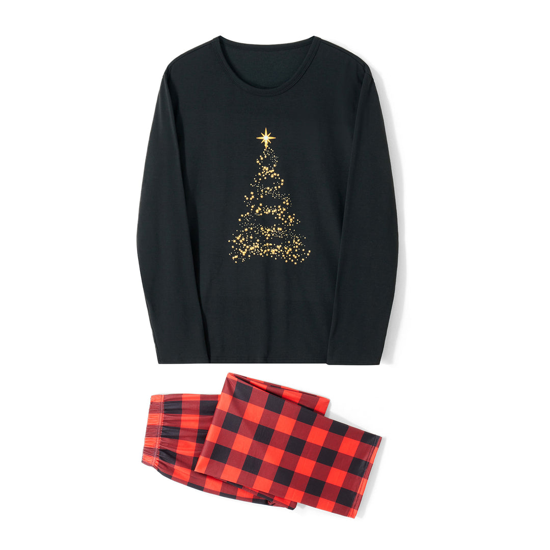 Cozy Family Christmas Pajamas Set – Baby Romper & Christmas Tree Print Long Sleeve Tops with Plaid Pants