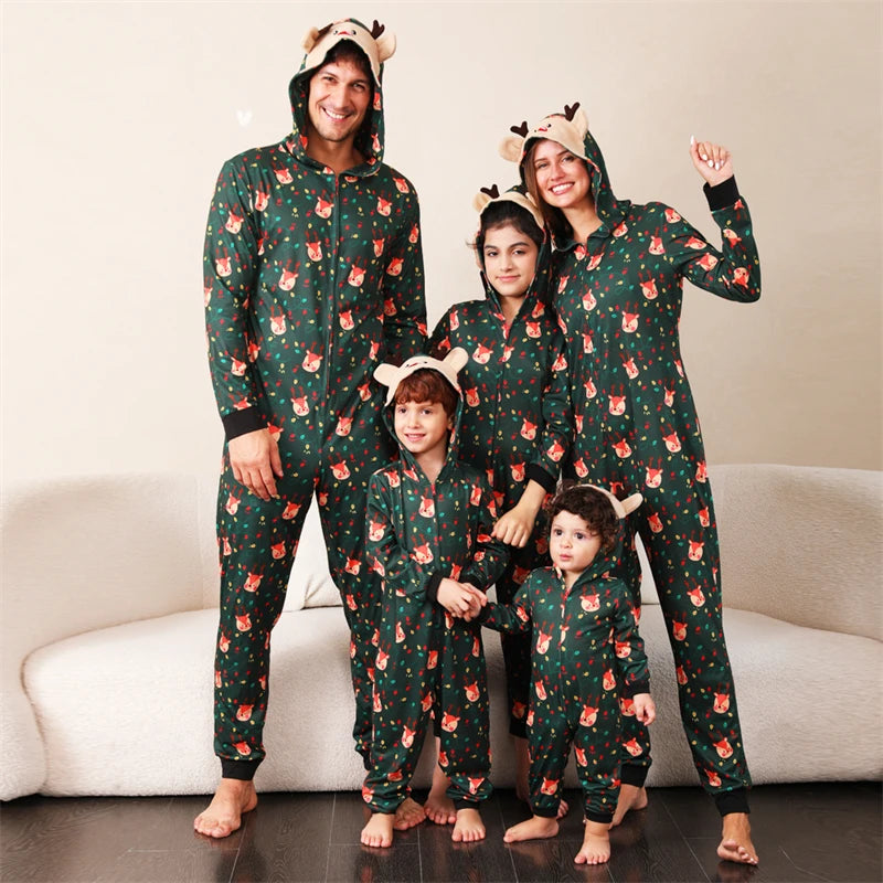 Reindeer Hooded Onesies Christmas Family Matching Pajamas