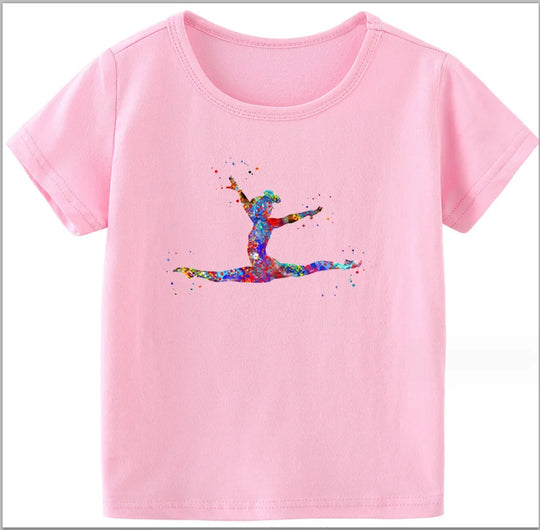 Adorable Watercolor Gymnastic Girl Kids Top – Inspire Confidence & Fun!