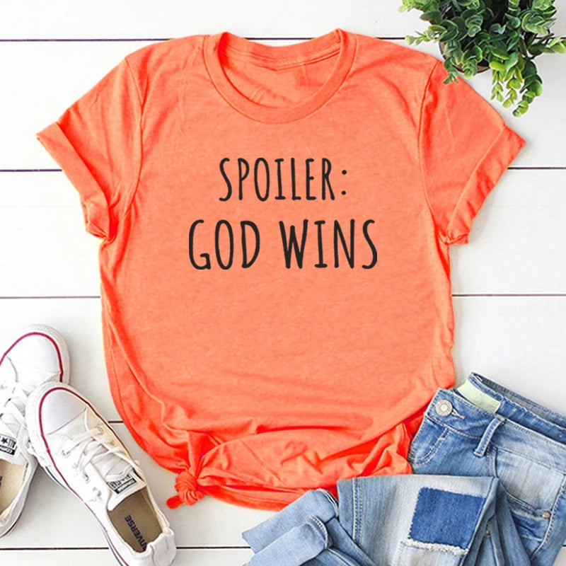 Funny Christian Shirt Religious TShirt God Wins Shirts Faith Grace Tops Church Funny God Clothes Christian Womens Clothing