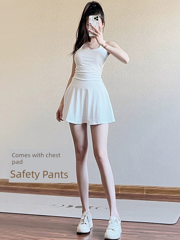 Chic White Thigh-Length Quick-Dry Dress – Breathable, Ultra-Light, & Sweat-Wicking Short Sleeve Athletic Wear for Active Women