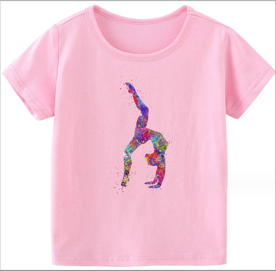 Adorable Watercolor Gymnastic Girl Kids Top – Inspire Confidence & Fun!