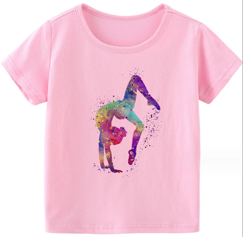 Adorable Watercolor Gymnastic Girl Kids Top – Inspire Confidence & Fun!