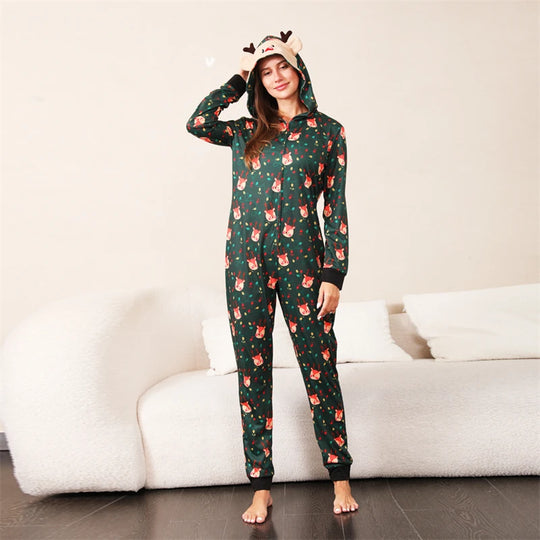 Reindeer Hooded Onesies Christmas Family Matching Pajamas - captivatingconversationsstarters