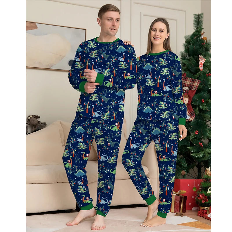 Festive Dino Christmas Matching Pajamas - Fun Family Holiday Outfits - captivatingconversationsstarters