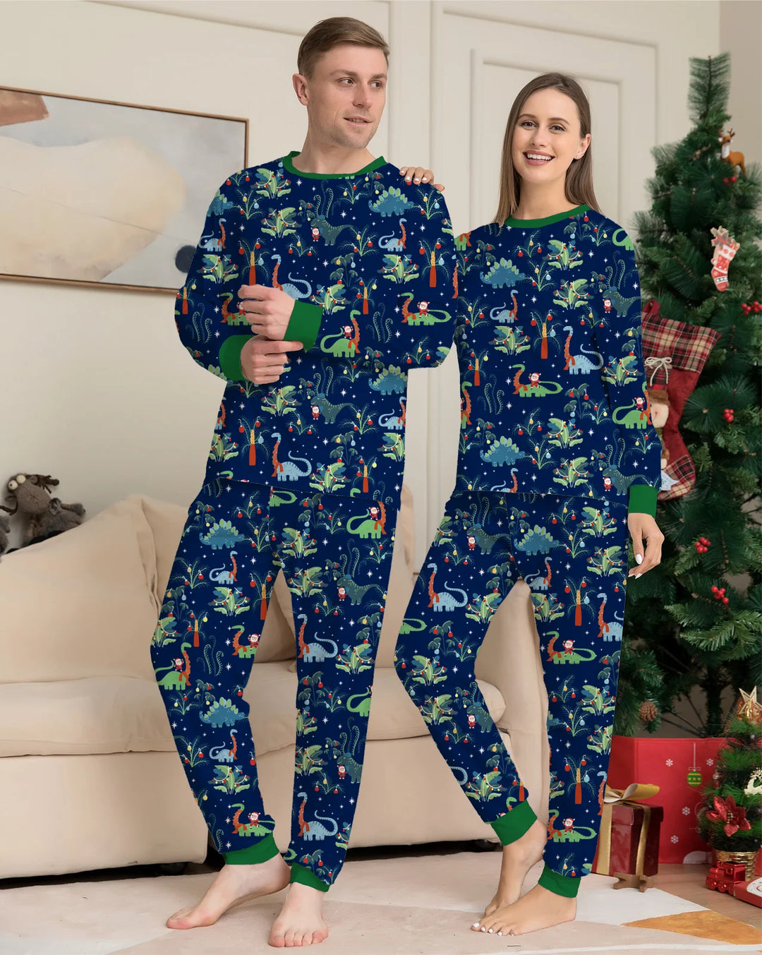 Festive Dino Christmas Matching Pajamas - Fun Family Holiday Outfits - captivatingconversationsstarters