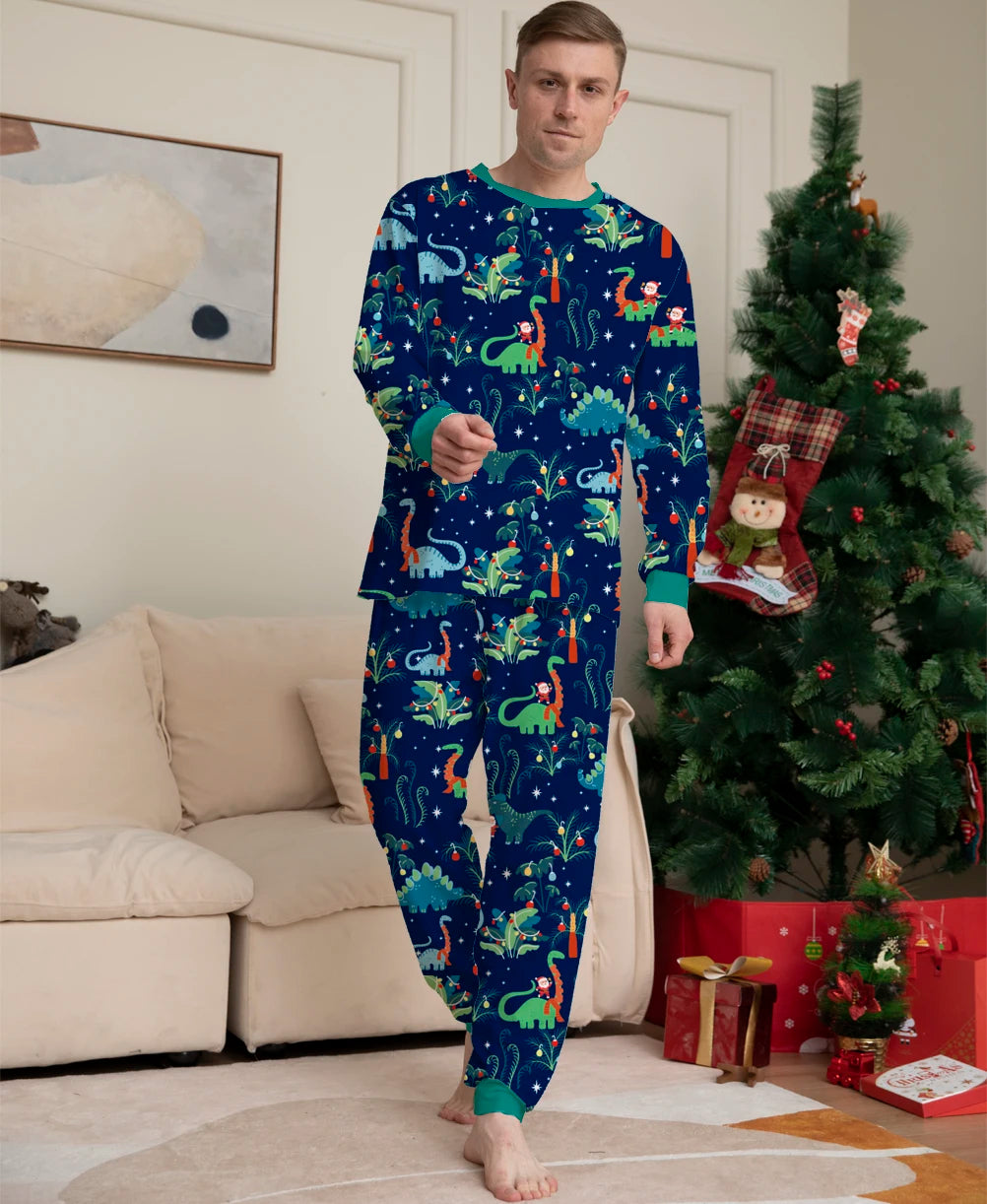 Festive Dino Christmas Matching Pajamas - Fun Family Holiday Outfits - captivatingconversationsstarters
