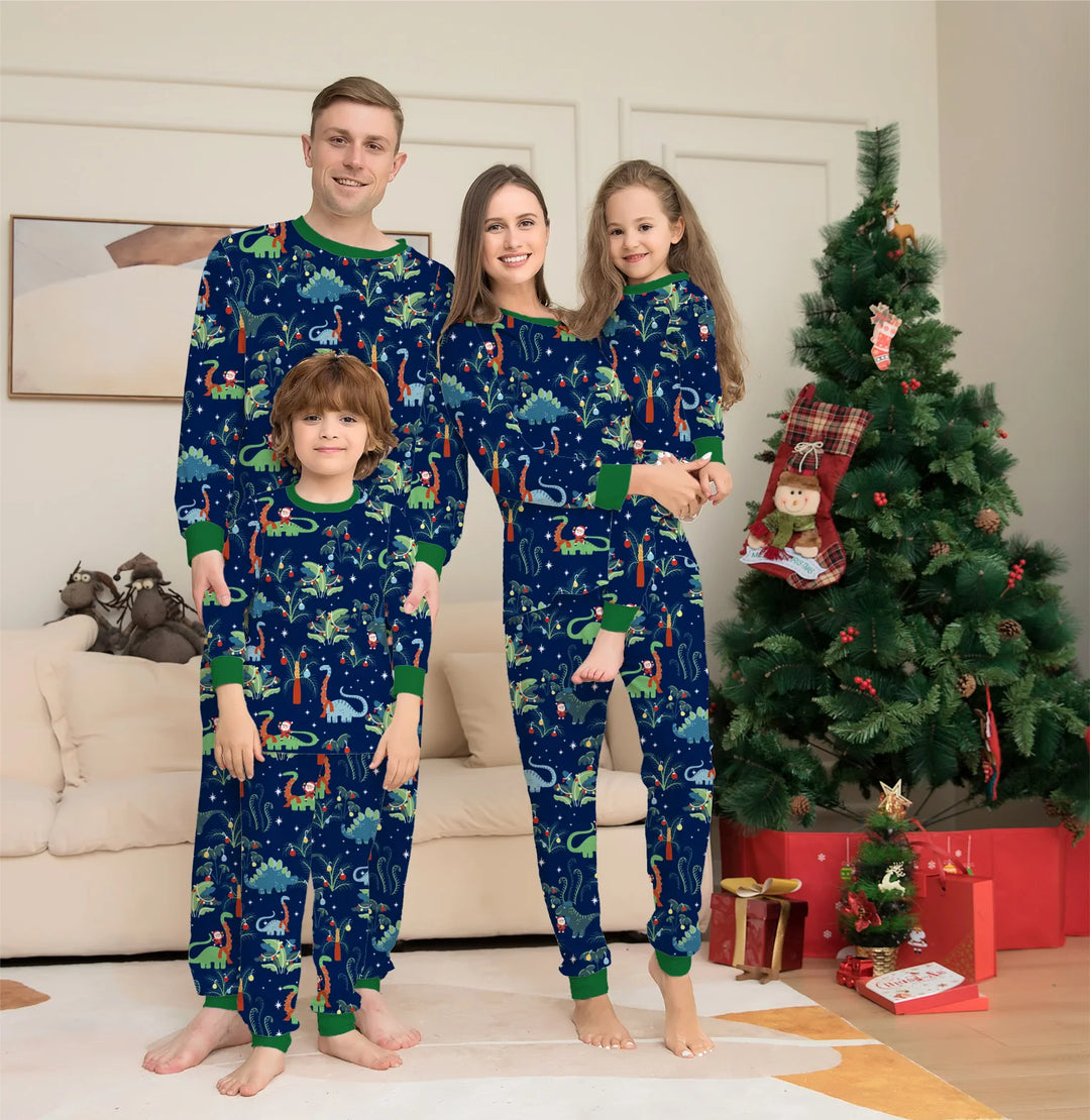 Festive Dino Christmas Matching Pajamas - Fun Family Holiday Outfits - captivatingconversationsstarters