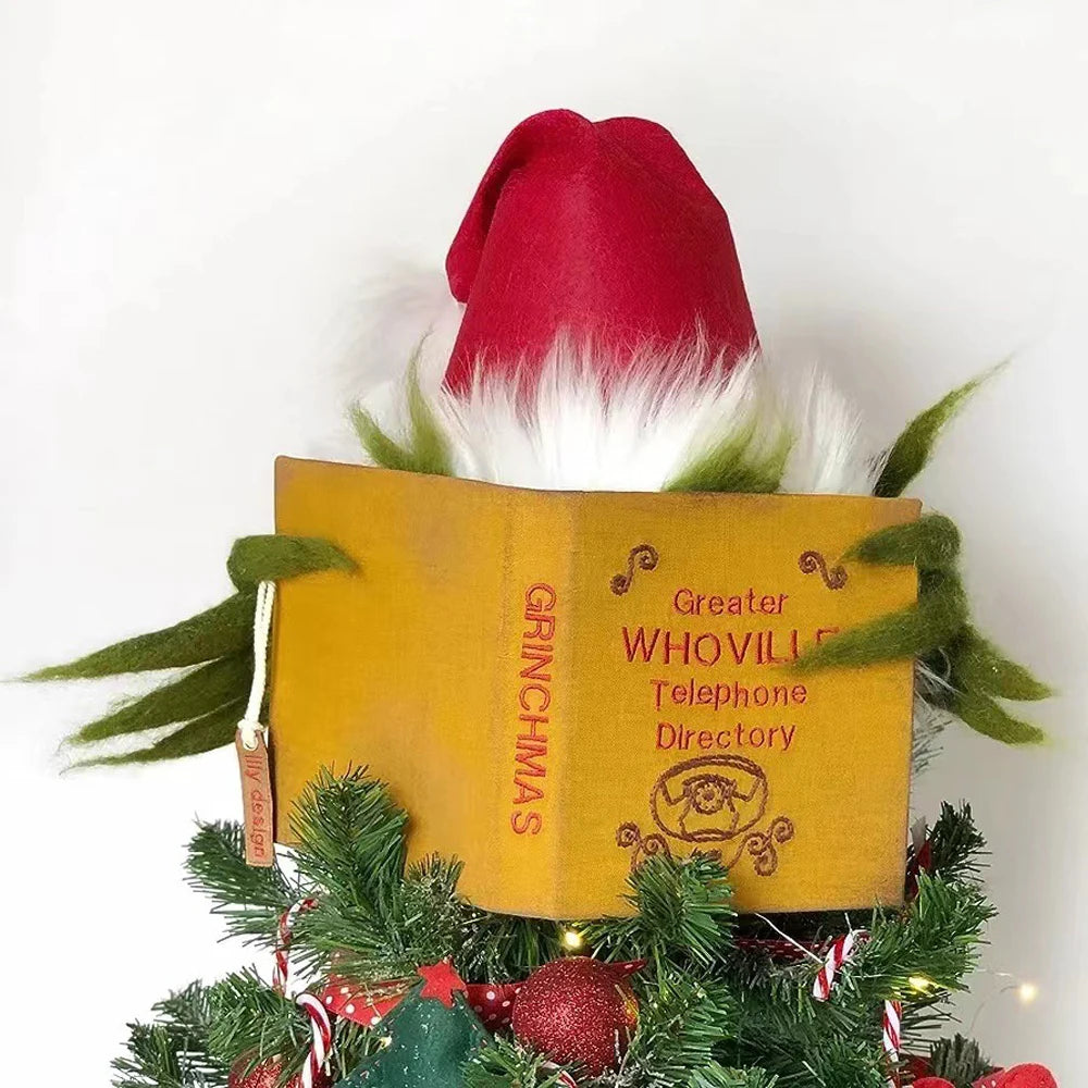 Funny Grinch Checkered Plush Doll Christmas Tree Topper - Festive & Unique Holiday Ornament - captivatingconversationsstarters