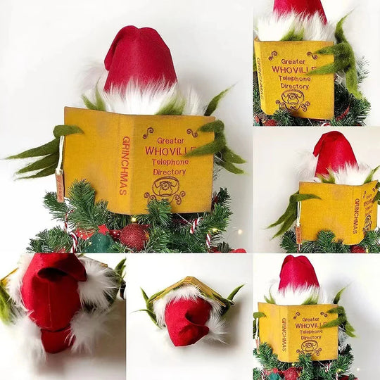 Funny Grinch Checkered Plush Doll Christmas Tree Topper - Festive & Unique Holiday Ornament - captivatingconversationsstarters